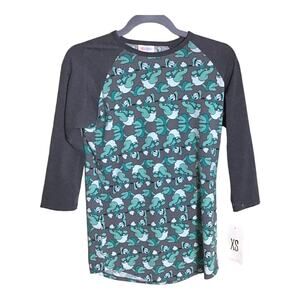 LulaRoe Women’s Gray and Blue Daffy Duck Raglan Sleeve  Casual Top Sz. XS NWT